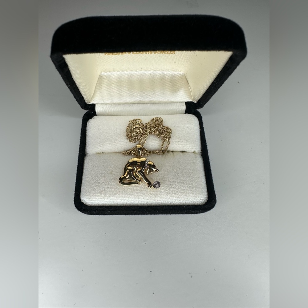 Danbury Mint Gold-Plated sterling silver cat pendant necklace diamond accents